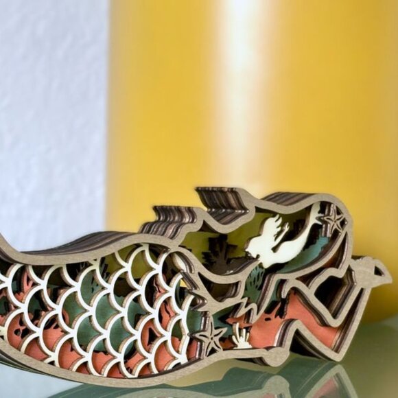 Tropical Mermaid Sea Life Under-the-Ocean Wood Wooden 3D Figure Diorama Decor - Picture 8 of 11